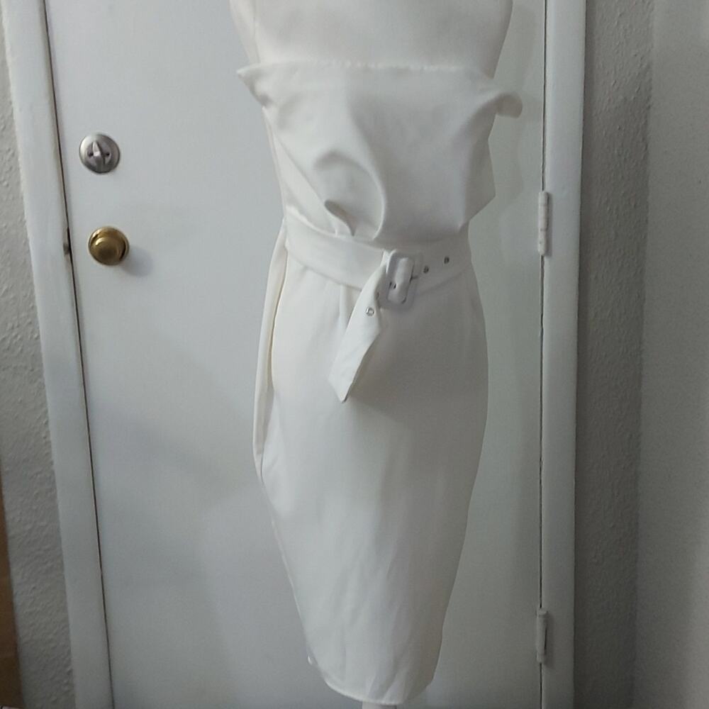 Boohoo Bandeau Woven Belted Midi Ivory Sheath Dress 6 Party Coquette Girl NEW